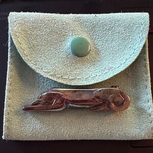 Silver Greyhound Brooch with Mint Green Pouch